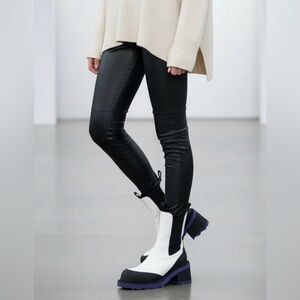 Off-White Luxury Italian Chelsea Leather Boots Purple Accent Chunky Sole Size 39